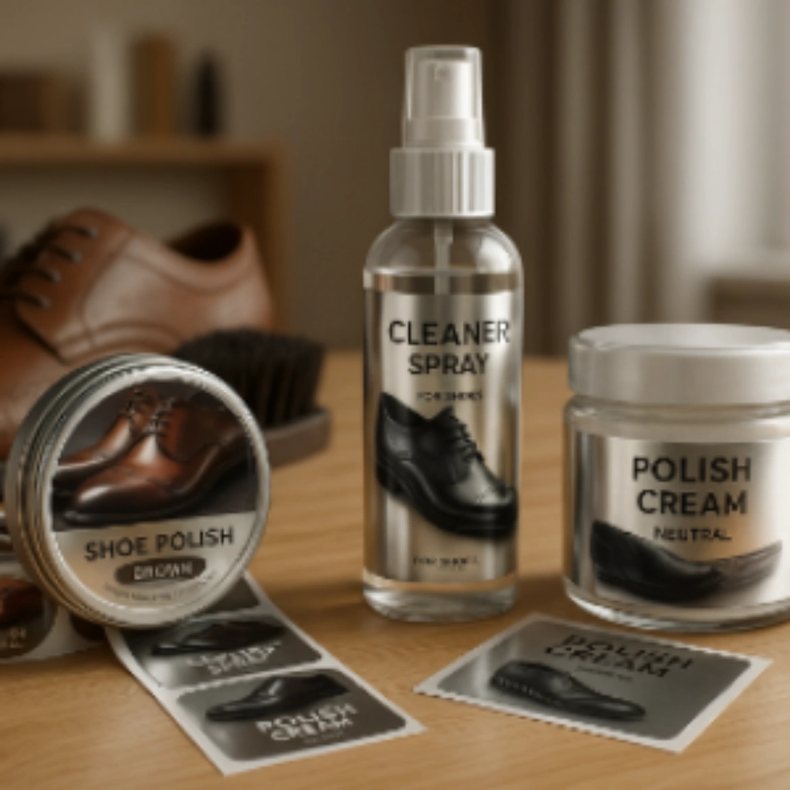 Этикетки на средства для ухода за обувью